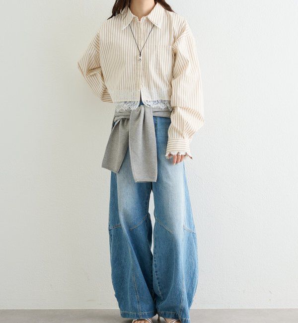  「ストライプ裾レースシャツ」|シャツ・ブラウス|