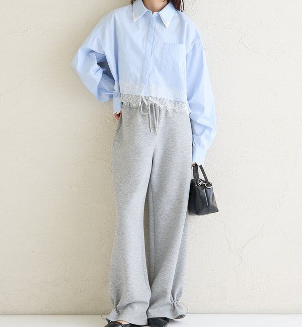  「ストライプ裾レースシャツ」|シャツ・ブラウス|