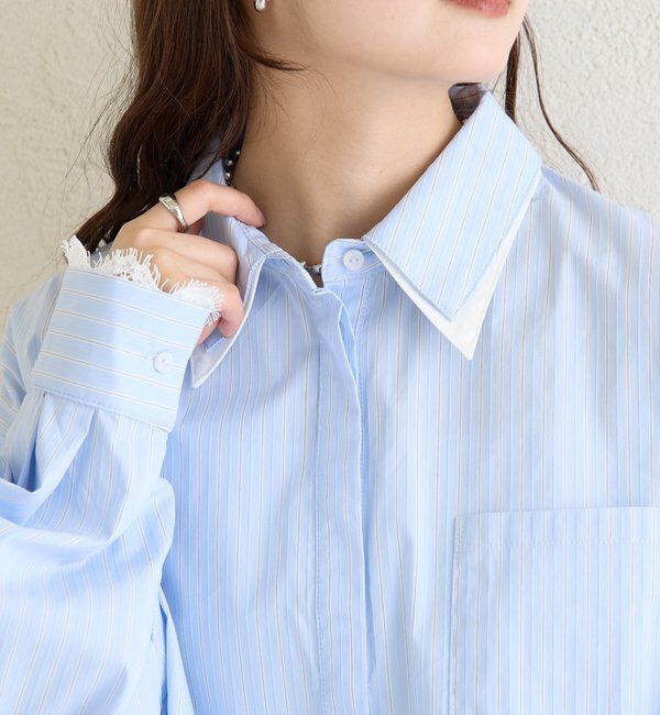  「ストライプ裾レースシャツ」|シャツ・ブラウス|
