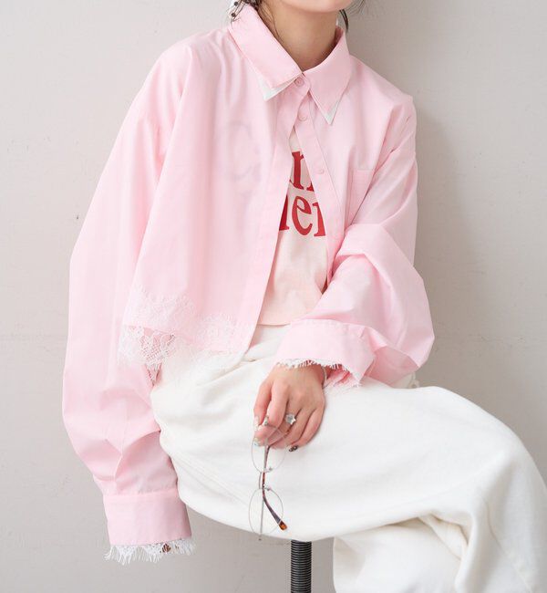  「ストライプ裾レースシャツ」|シャツ・ブラウス|