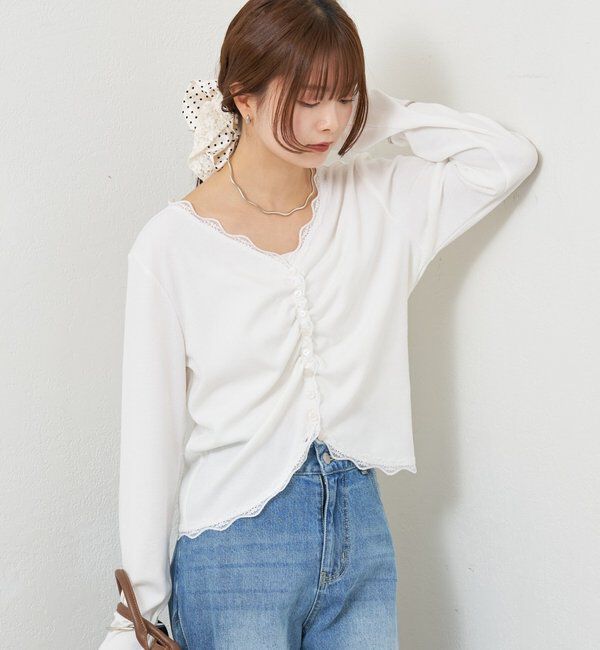 「ギャザーレースリブカーディガン」|Tシャツ・カットソー|