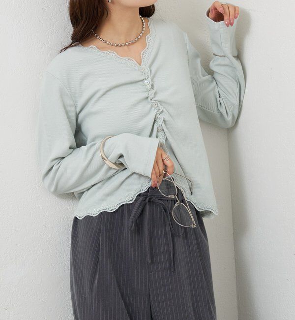  「ギャザーレースリブカーディガン」|Tシャツ・カットソー|