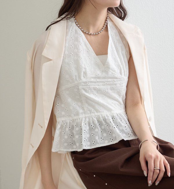  「コットン刺繍ホルターネック」|シャツ・ブラウス|