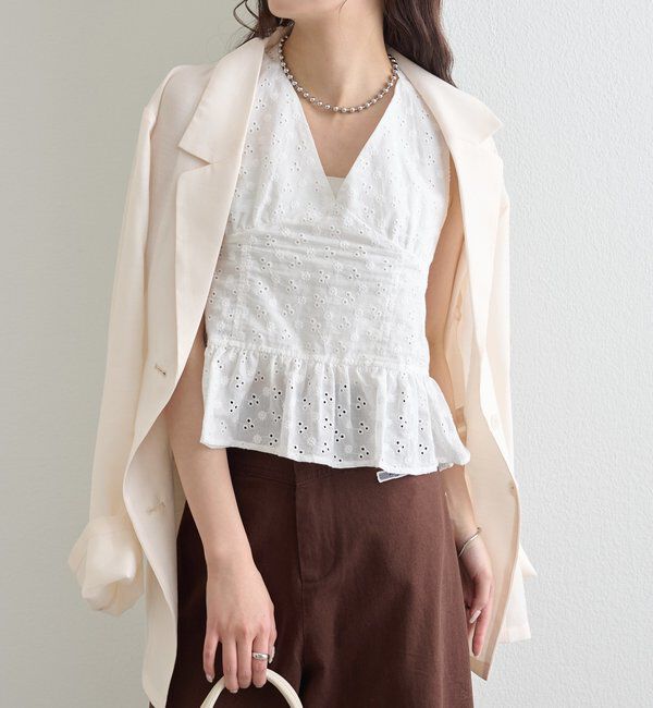  「コットン刺繍ホルターネック」|シャツ・ブラウス|