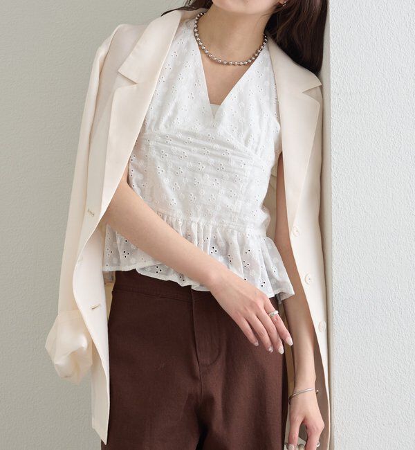  「コットン刺繍ホルターネック」|シャツ・ブラウス|