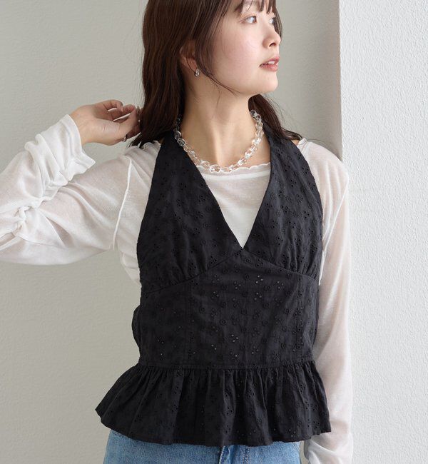 「コットン刺繍ホルターネック」|シャツ・ブラウス|