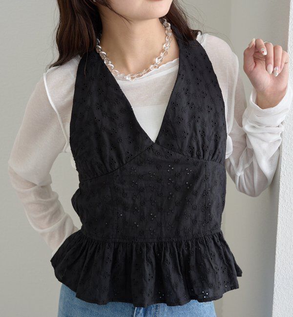  「コットン刺繍ホルターネック」|シャツ・ブラウス|