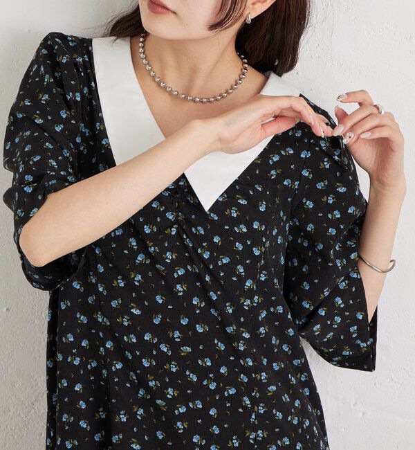  「襟付きフラワーワンピース」|ワンピース|