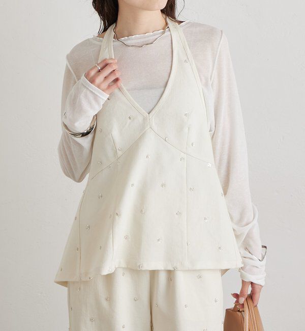  「ビジューフラワーホルタービスチェ」|シャツ・ブラウス|