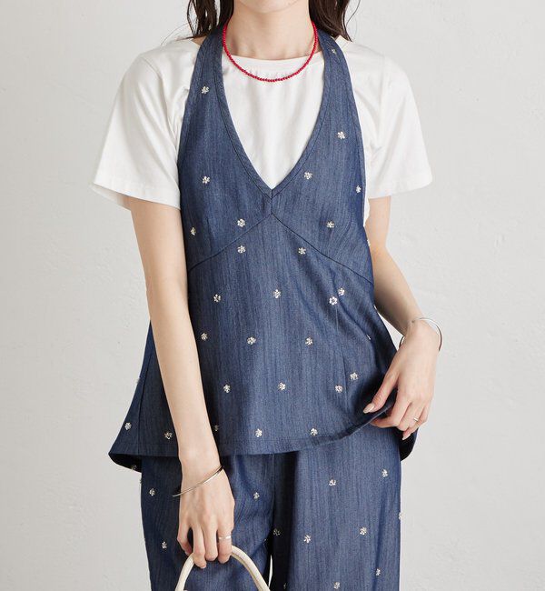  「ビジューフラワーホルタービスチェ」|シャツ・ブラウス|