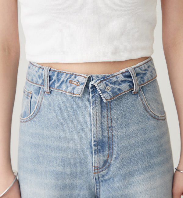  「ボタンスリットフレアデニム」|デニム|