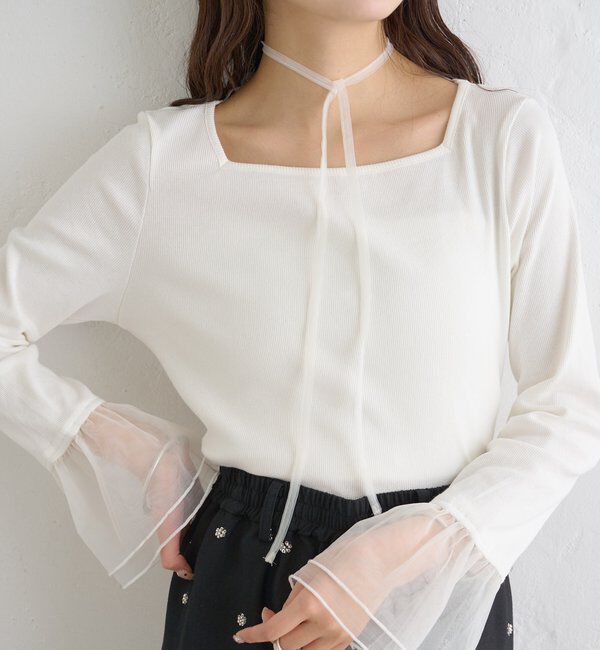  「袖口チュールロンT」|Tシャツ・カットソー|