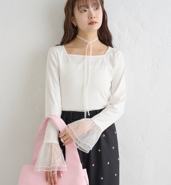  「袖口チュールロンT」|Tシャツ・カットソー|