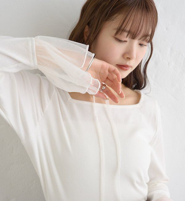  「袖口チュールロンT」|Tシャツ・カットソー|