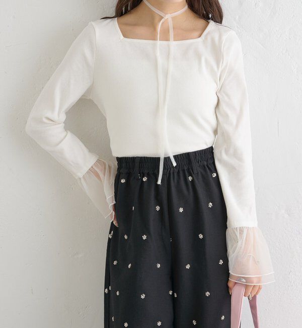  「袖口チュールロンT」|Tシャツ・カットソー|