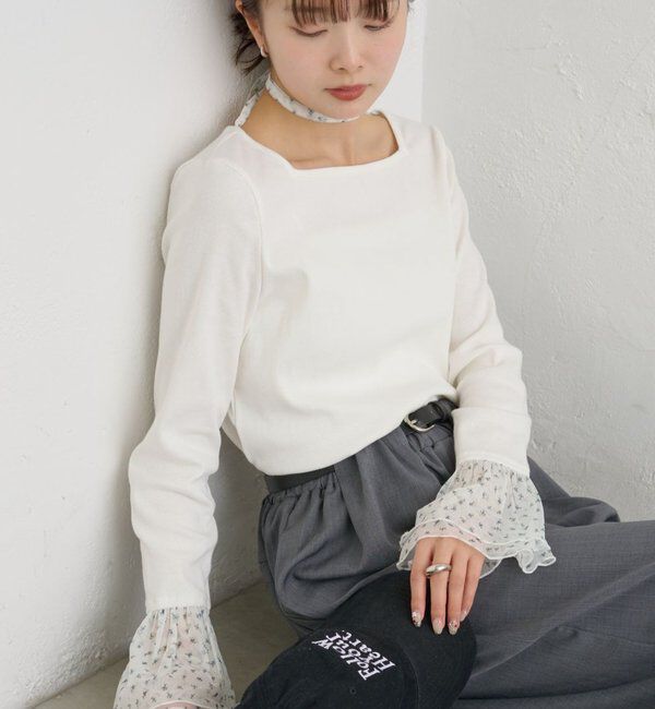  「袖口チュールロンT」|Tシャツ・カットソー|ホワイトその他2