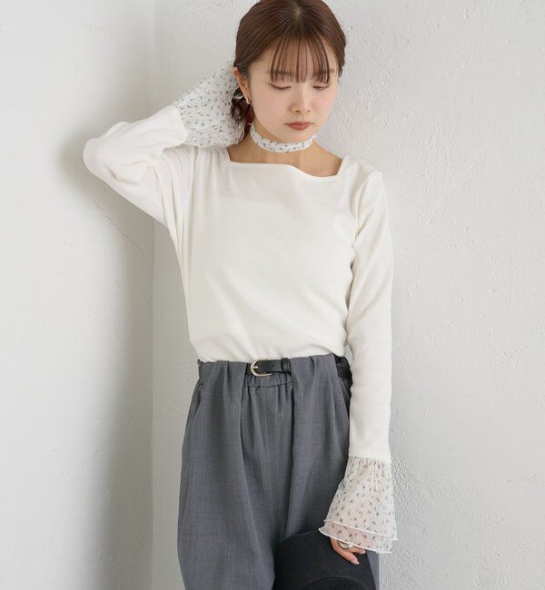  「袖口チュールロンT」|Tシャツ・カットソー|
