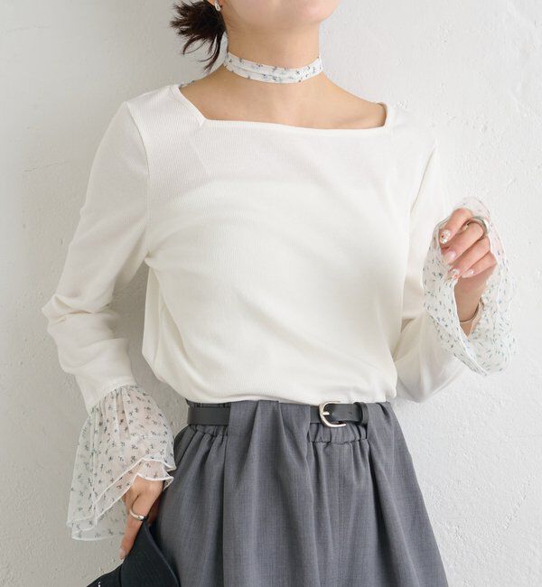  「袖口チュールロンT」|Tシャツ・カットソー|