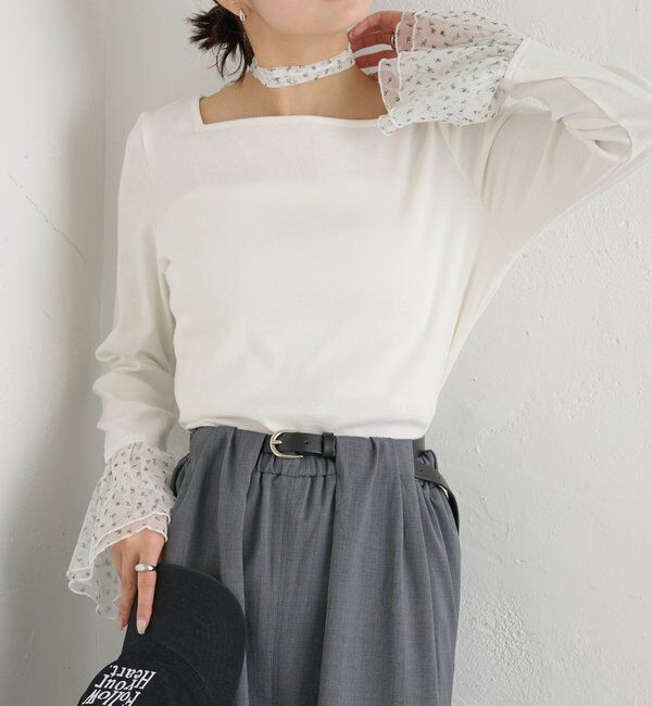  「袖口チュールロンT」|Tシャツ・カットソー|