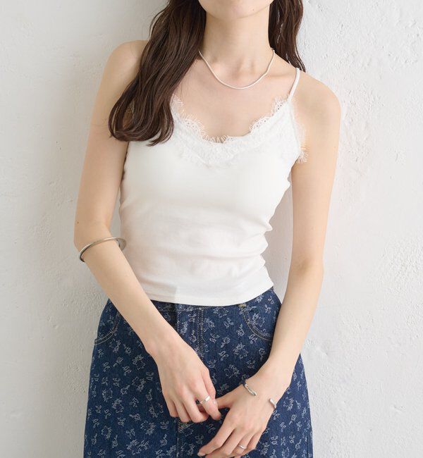  「パット付きボーダーレースキャミソール」|キャミソール|
