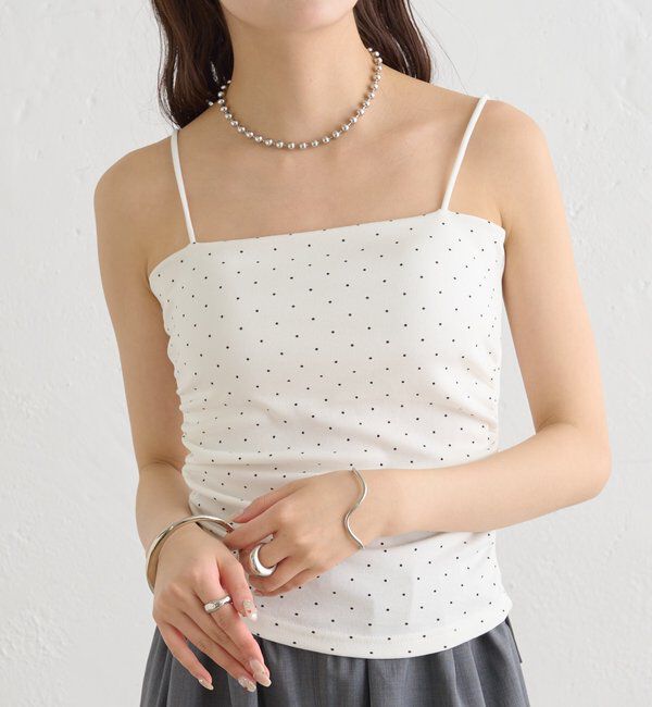 「パット付きサイドギャザードットキャミソール」|キャミソール|オフホワイト