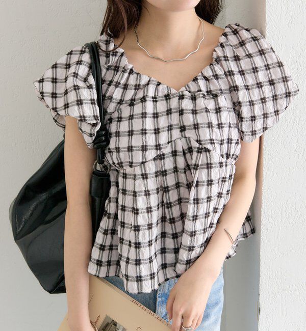  「チェックパフブラウス」|シャツ・ブラウス|