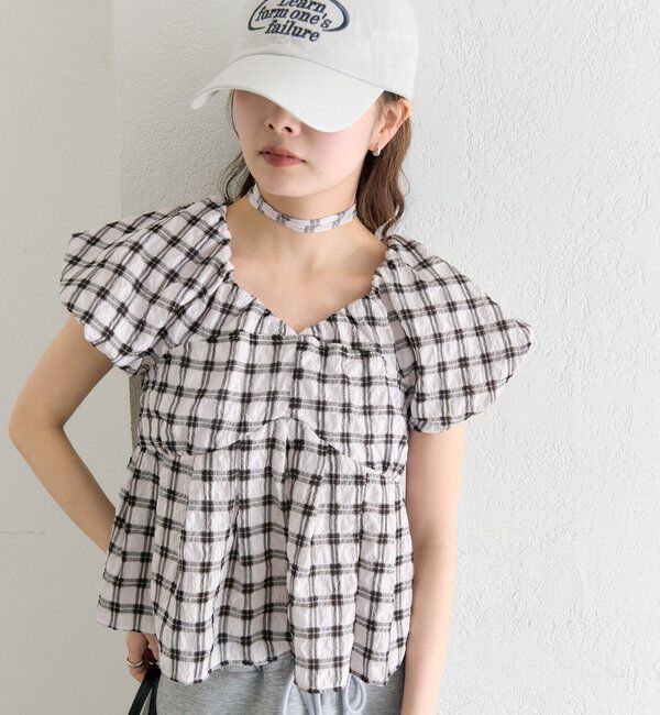  「チェックパフブラウス」|シャツ・ブラウス|