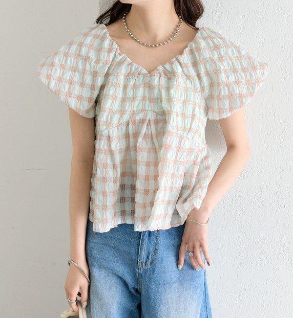  「チェックパフブラウス」|シャツ・ブラウス|