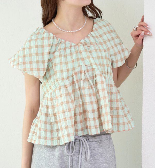  「チェックパフブラウス」|シャツ・ブラウス|