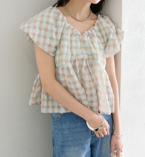  「チェックパフブラウス」|シャツ・ブラウス|