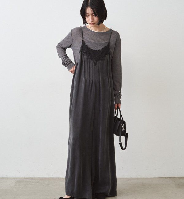  「レースサテンキャミオールインワン」|ワンピース|ブラック