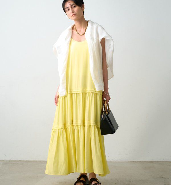  「サテンティアードキャミワンピース」|ワンピース|イエロー