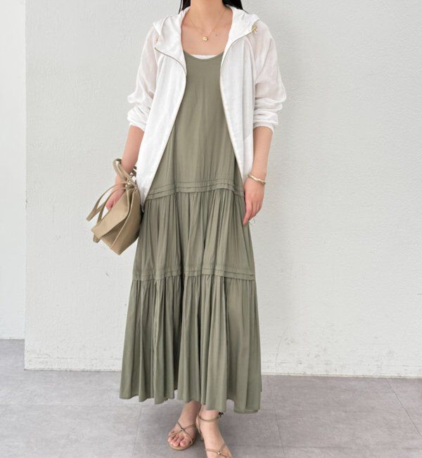  「サテンティアードキャミワンピース」|ワンピース|モスグリーン