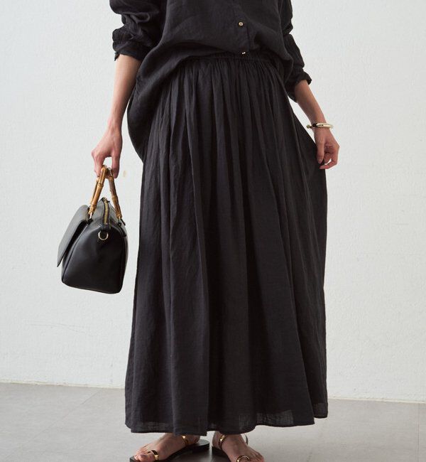  「リネンタックギャザースカート」|スカート|ブラック