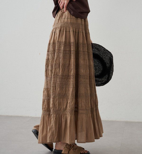  「【INDIA】ギャザーティアードレーススカート」|スカート|