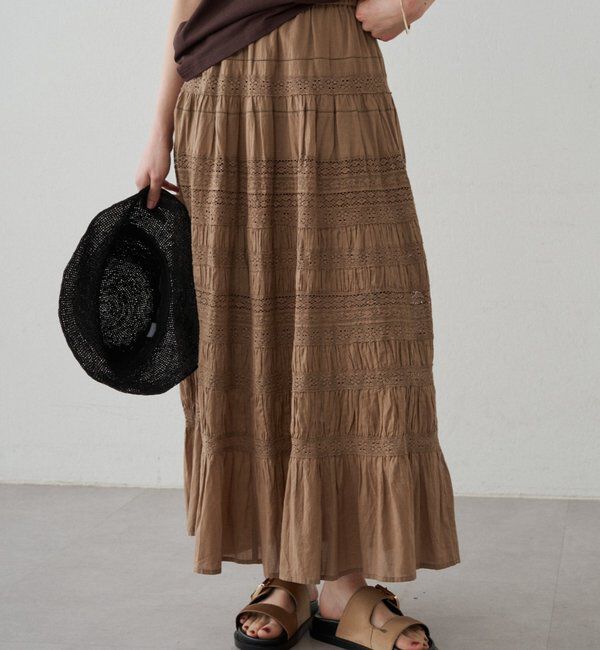  「【INDIA】ギャザーティアードレーススカート」|スカート|