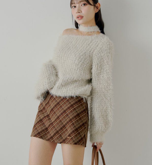  「2wayレイヤードチェックボックスタイトミニスカート」|スカート|