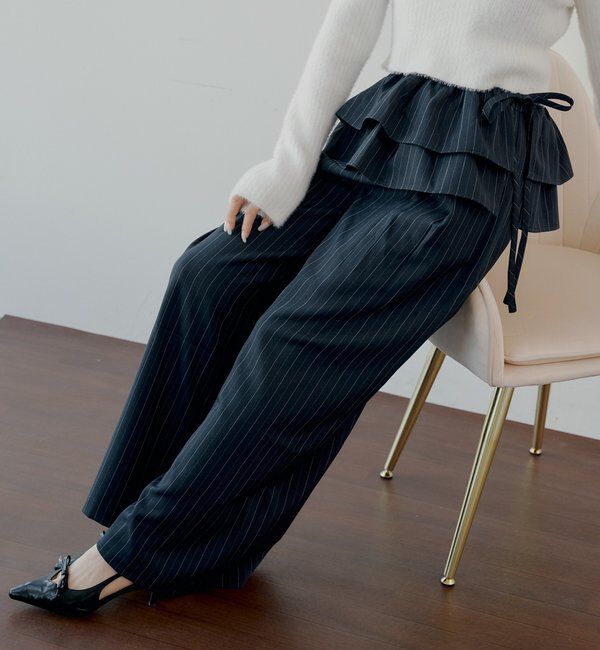  「【SALON by Chico】取り外しフリルルーズラインストーンスラックス」|チノ|ブルーその他3