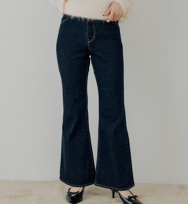  「パッチ付きフレアデニム」|デニム|ネイビー