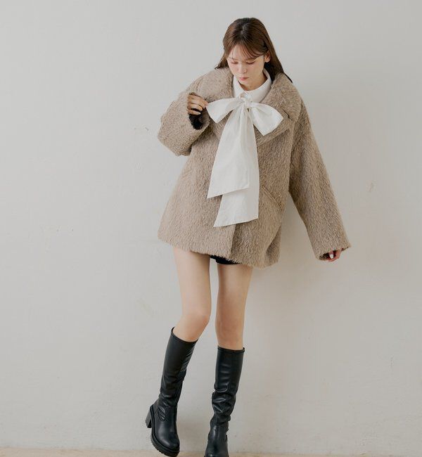  「金ボタンシャギーミディジャケットコート」|その他|