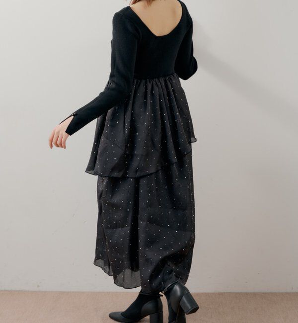  「【SALON by Chico】パール付きドッキングタックボリュームワンピース」|ワンピース|