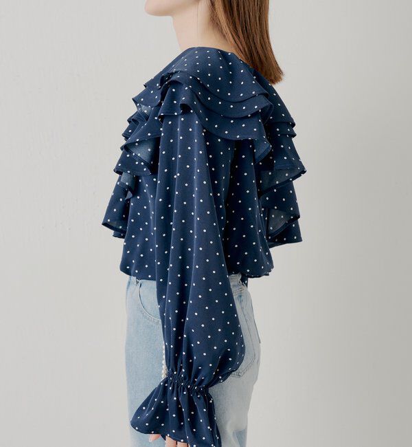  「フリルワンショルドットブラウス」|シャツ・ブラウス|