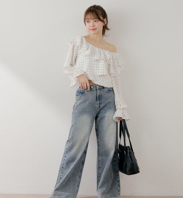  「フリルワンショルドットブラウス」|シャツ・ブラウス|