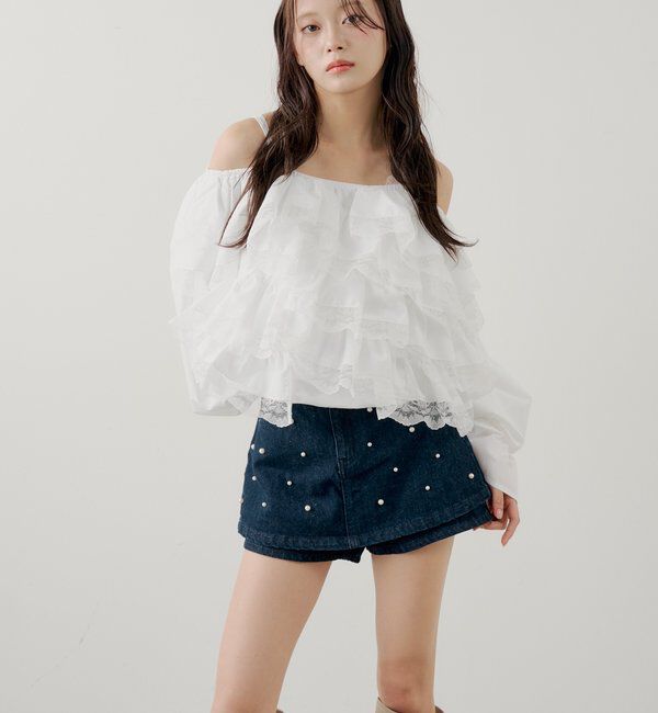  「ボックスデニムタイトスカート」|スカート|ネイビー