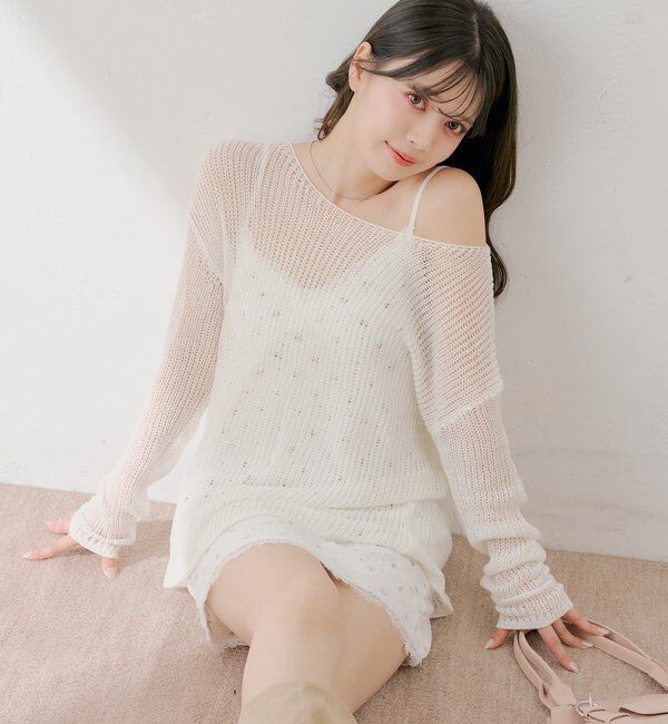  「花柄キャミワンピース+ルーズニットセット」|ワンピース|アイボリー