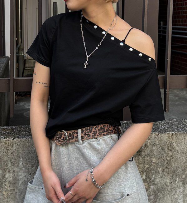  「ワンオフショルスタッズドロストTEE」|Tシャツ・カットソー|