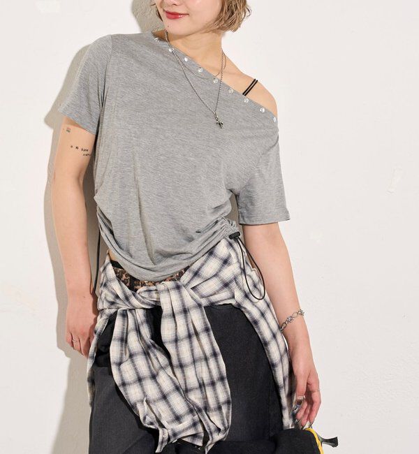  「ワンオフショルスタッズドロストTEE」|Tシャツ・カットソー|