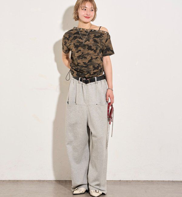  「アソート (カモ柄/ヒョウ柄)/ドット柄)スタッズドロストワンショルTEE」|Tシャツ・カットソー|