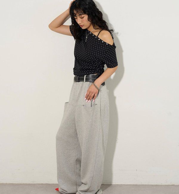  「アソート (カモ柄/ヒョウ柄)/ドット柄)スタッズドロストワンショルTEE」|Tシャツ・カットソー|