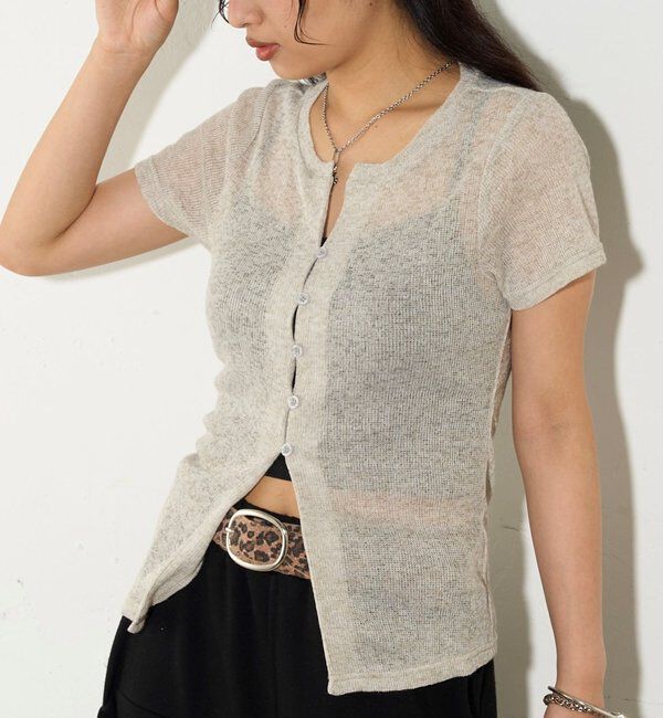  「シアーナロー半袖カーディガン」|Tシャツ・カットソー|グレー